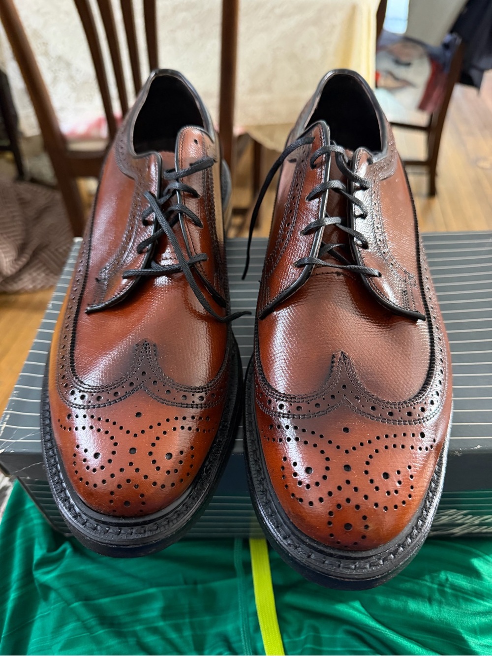 Vintage Coburne Square Style Men's Brown Leather Wingtip Shoes Size 12